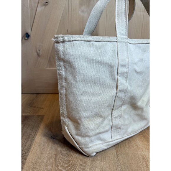 L.L. Bean Boat And Tote Bag White on White Ivory Zipper Top Medium Canvas USA - Picture 3 of 9